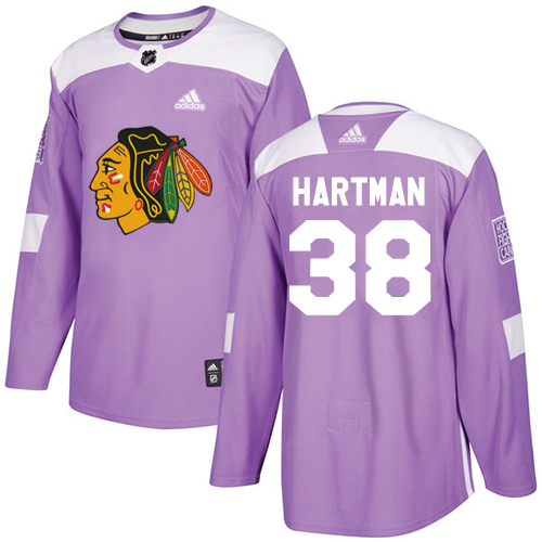 Adidas Blackhawks #38 Ryan Hartman Purple Authentic Fights Cancer Stitched NHL Jersey